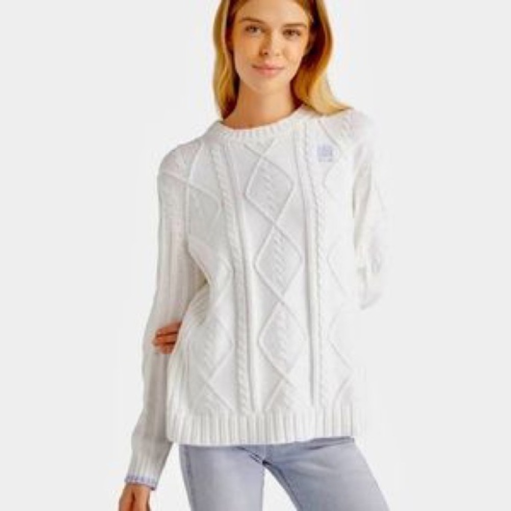 White Hill House Home Cable Knit Logo Sweater
